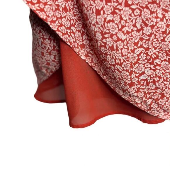 American Eagle Ditsy Floral Lined Rust Red Skater Mini Skirt Size Small - Picture 4 of 8